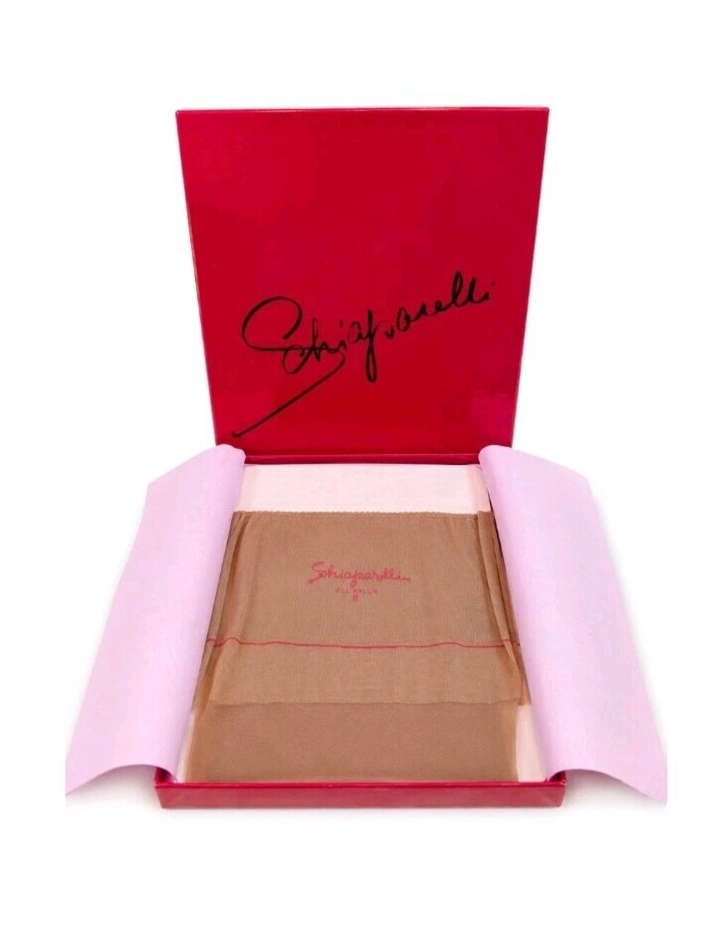 Schiaparelli Vintage Seamless Arabesque Micro Mesh Stockings Soft Petal Sz 8 NOS